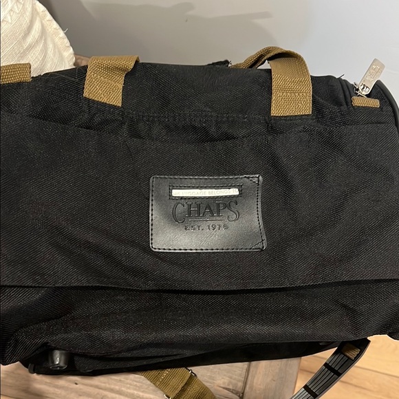Chaps Black Duffel Bag with Tan Straps - Picture 4 of 8